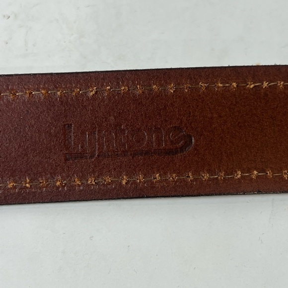 Like New Lyntone Made in USA Genuine Leather Brown Western Belt Silver Buckle - Picture 4 of 11